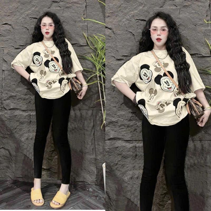 Set Đồ Bộ Bigsize Nữ Dáng Quần Dài Ôm + Áo Thun Form Rộng Chất Liệu Tăm Lạnh In Chú CHUỘT XÁM Mặc Nhà Đi Chơi TOP NU