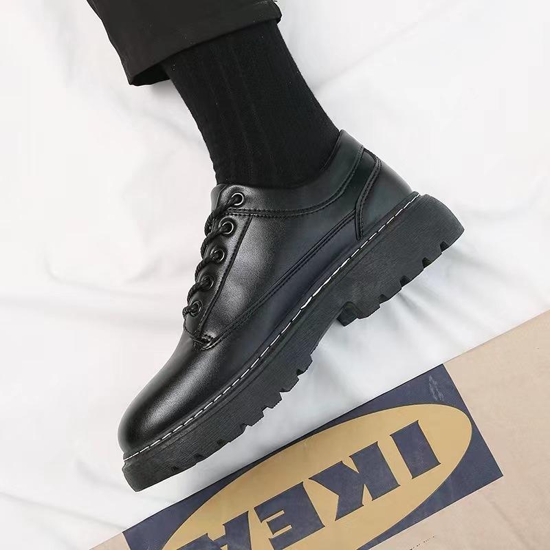Product Introduction of Martin boots men's summer model 2024 new black English boots casual increase shoes low top waterproof leather shoes Men shoes good quality Boy Decor Comfort Closed Flatform shoe Footwear Platforms Walking Shoes Design 38