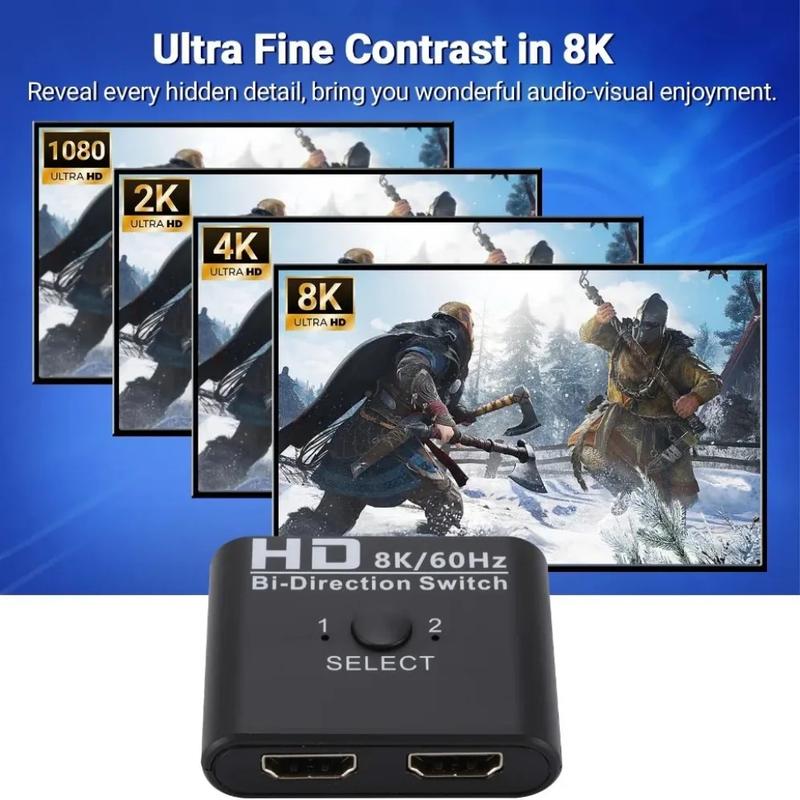 Product Introduction of 8K 60Hz HDMI-Compatible Switch Splitter Bi-Direction 1x2/2x1 HDMI-compatible Switcher 2 in1 Out for PS4 TV Box Switcher Adapter 6