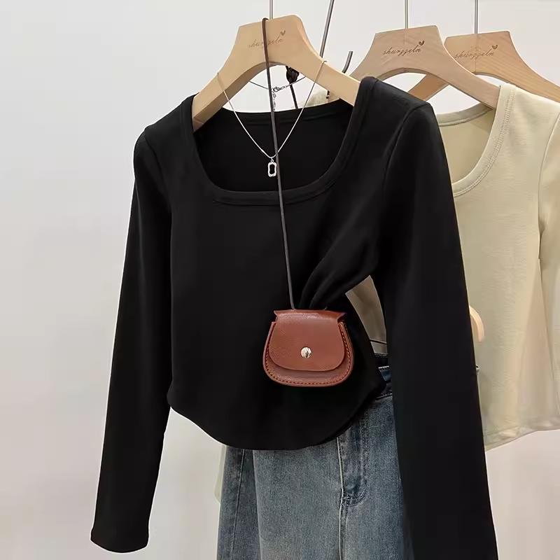 Áo Mặc Lớp Cơ Bản, Hàng Châu Âu, Dành Cho Nữ, Dài Tay, Cổ Vuông Vai, Vải Dralon, Trang Phục Mùa Thu Và Mùa Đông, Viền Cong, Có Thể Mặc Bên Trong Áo Cánh, Hàng Mới Về 2024 1