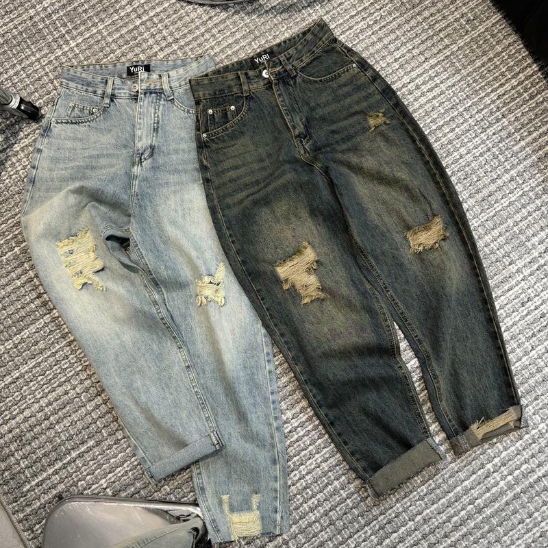 Product Introduction of YURI JEANS - (Vải QCCao Cấp) Quần Jeans Baggy Màu Dơ Bụi Rách Gối Chất Mền Mịn Dài94cm Nữ Pants 2