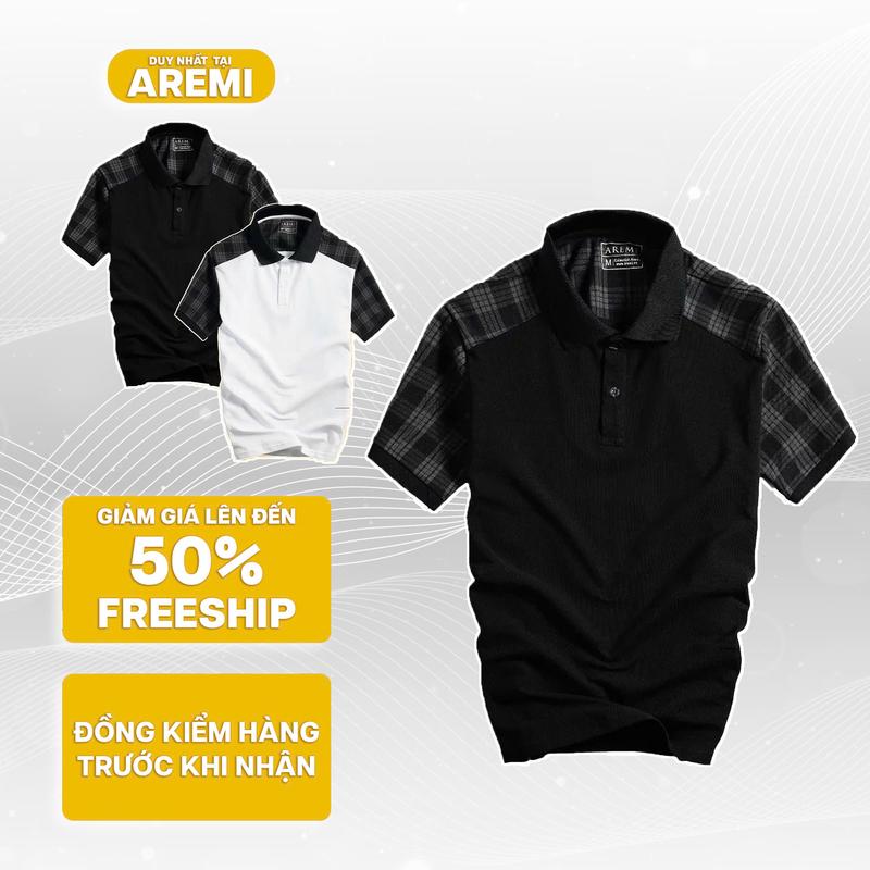 Áo polo nam tay ngắn thun có cổ AREMI chất liệu cotton cá sấu co giản 4 chiều phối vai sang trọng