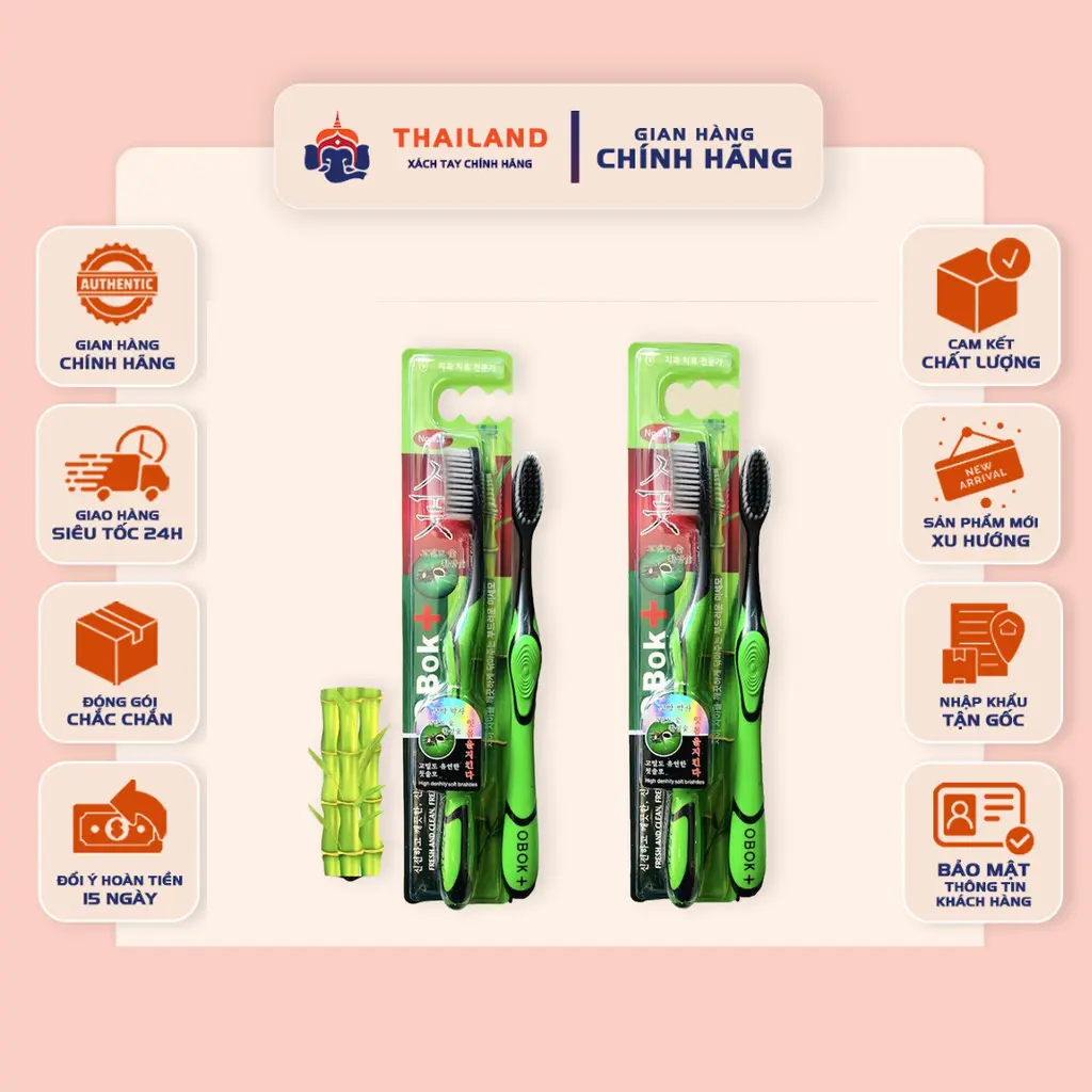 [COMBO 5] Bàn chải đánh răng than tre OBOK+ Hàn Quốc