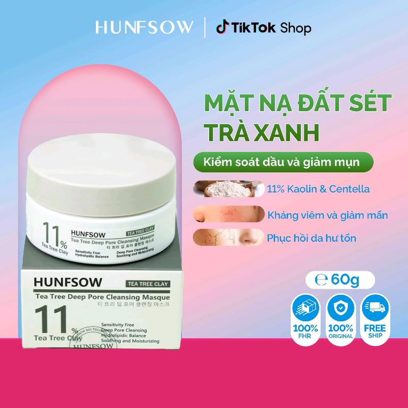 Mặt Nạ Đất Sét Trà Xanh Hunfsow 60g Nâng Tông Da, Se Khít Lỗ Chân Lông, Kiểm Soát Dầu