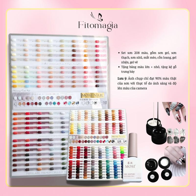  {TẶNG BASE & TOP} Set Sơn Thạch Gel Nhũ MOSI NAIL Brand 208 Màu Siêu Đẹp Cộng Với Chất Sơn Đặc Và Mướt - Tặng Kèm 2 Bảng Màu + Khung Gỗ Trưng Bày Nữ 
