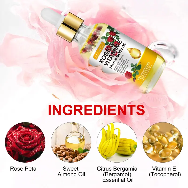 Rose Vitamin E Oil, Moisturizing Body Oil, Hydrating Body Massage Oil, Body Care Oil for Women & Men, Skin Care Product for Daily Use 4