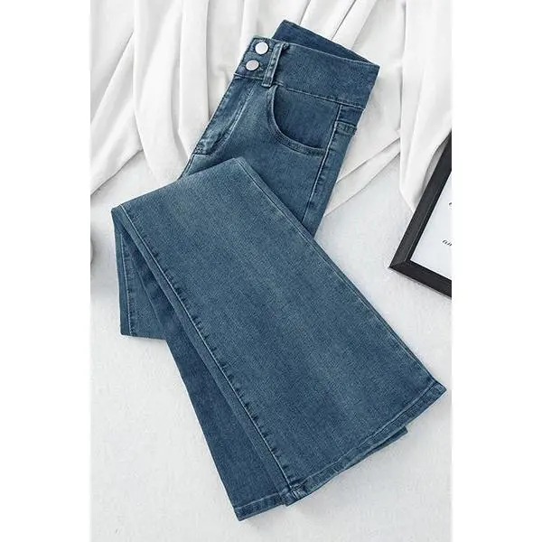 Vintage Blue Flared Jeans for Women Spring 2024 New High Waist Slimming Bootcut Pants Stretchy Flared Trousers Trendy