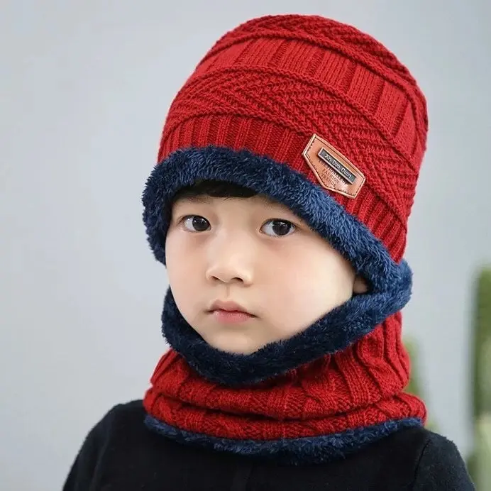 ￼Mũ len trùm đầu nam nữ kèm khăn quàng cổ nón len mùa đông mũ beanie unisex cho bé trai bé gái giữ ấm đi học đi làm 0