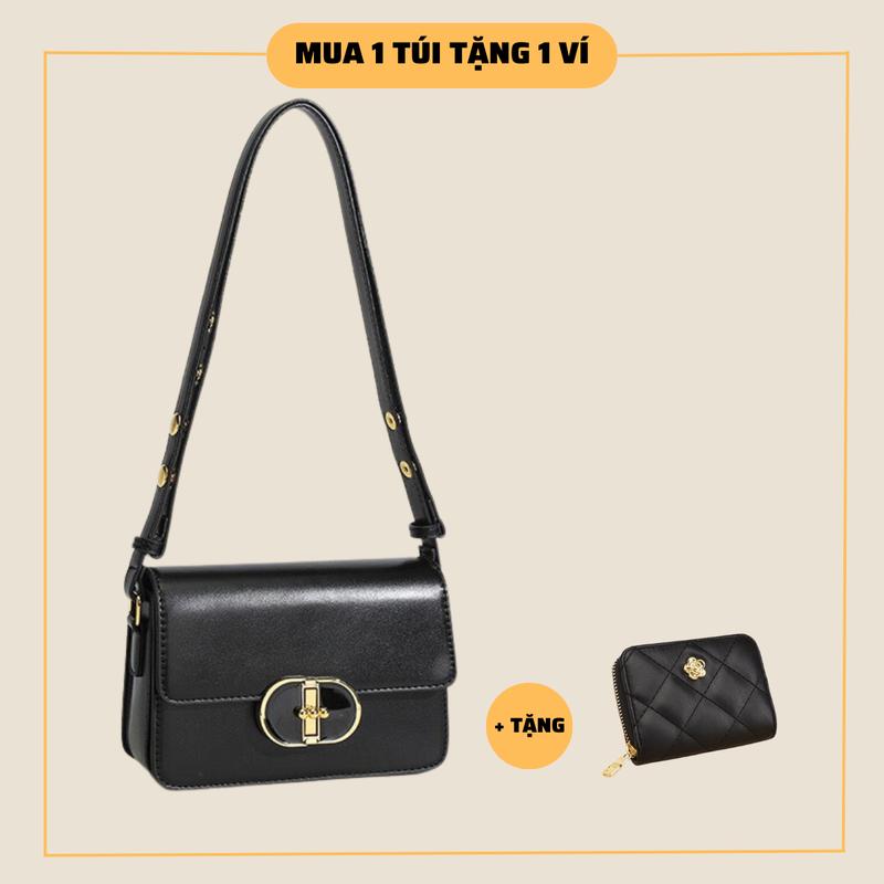 Mua 1 Túi Xách TẶNG 1 Ví - Túi xách nữ đeo chéo đeo vai basic khóa gương đá xoay size 20 hottrend DC868