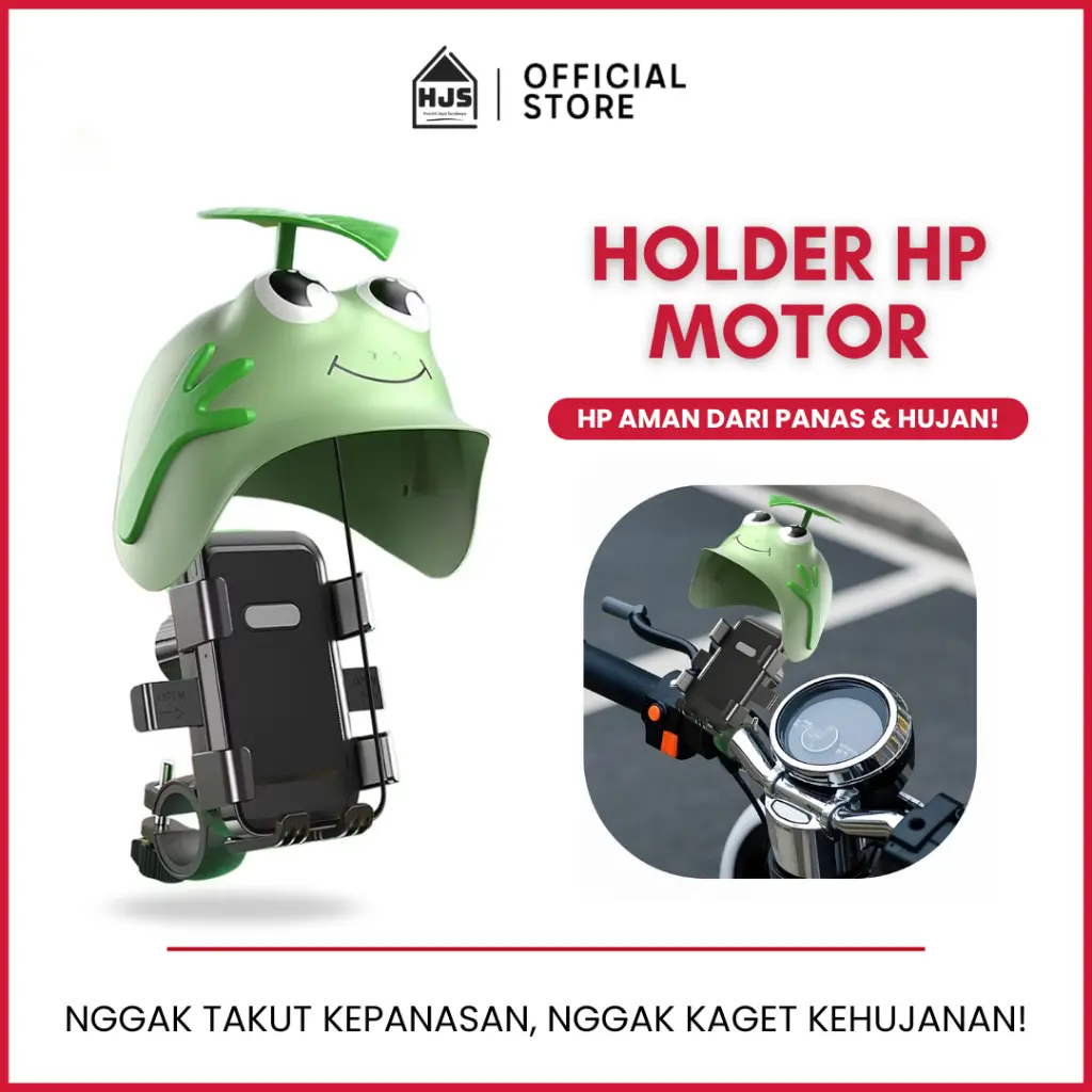 HJS Holder Hp Motor Stang Motor Topi Helm Katak Lucu Dudukan Handphone Anti Panas Waterproof Anti Slip 360° Rotasi