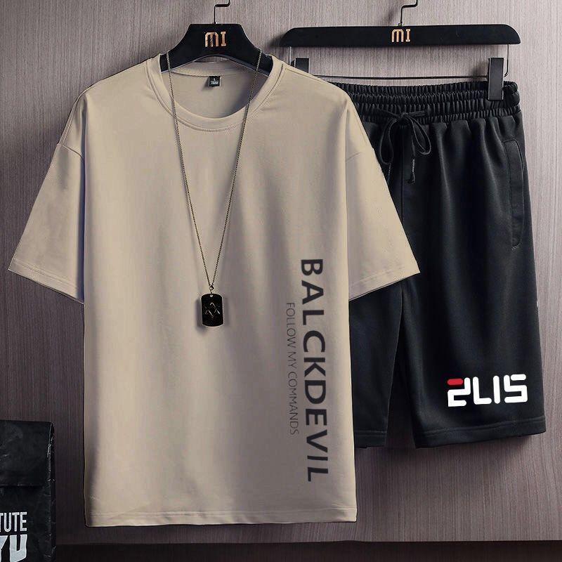 Product Introduction of Summer Men's Sports Suit Men's Korean-Style Fashionable Loose Casual Short-Sleeved Shorts T-shirt Handsome Clothes Men 3