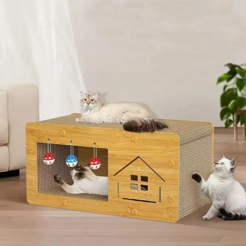 Wooden Cat House, Cat Scratching Board, Cat House with Cat Scratching Board, Pet Furniture for Indoor Cats, Cat Supplies