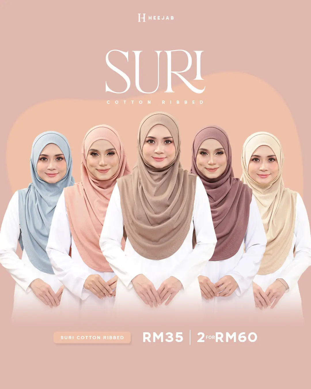 HEEJAB Suri Cotton RIbbed (2 HELAI RM60)