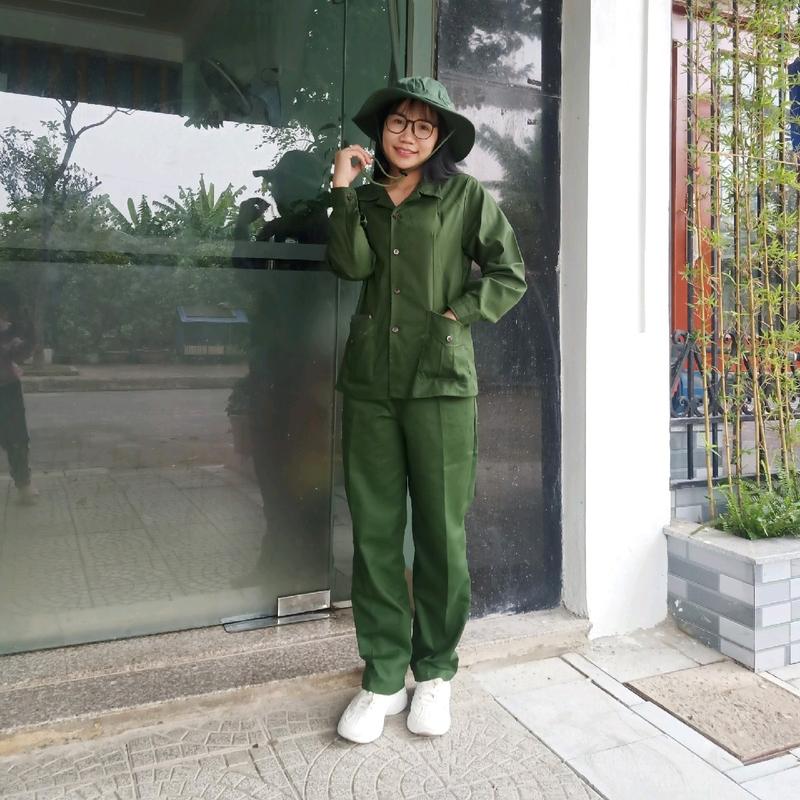  Bộ quần áo màu xanh nữ quần áo học tập lao động dành cho nữ vải kaki dài tay Women set thường 