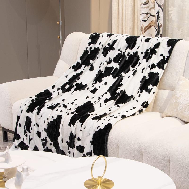Cow Print Flannel Blanket, Soft Lightweight Throw Blanket, Portable Air Conditioning Blanket for Home Office, Girly Bedroom Accessories, Boyfriend Gift 3
