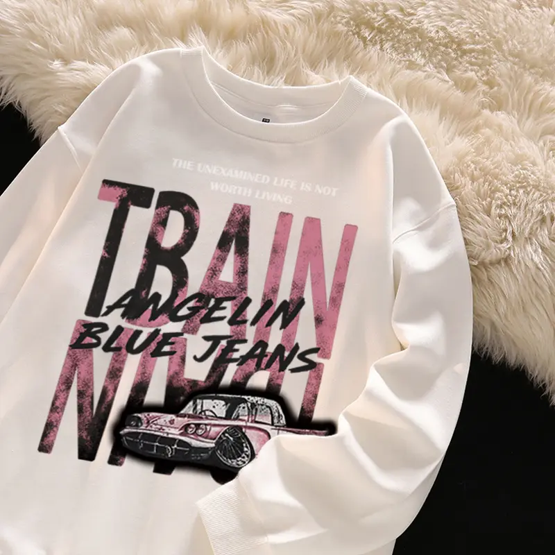 A0985 Sweater Pink Racing Car Retro Switer Oversize Wanita Korean Style Baju Atasan Wanita Terbaru Street Style