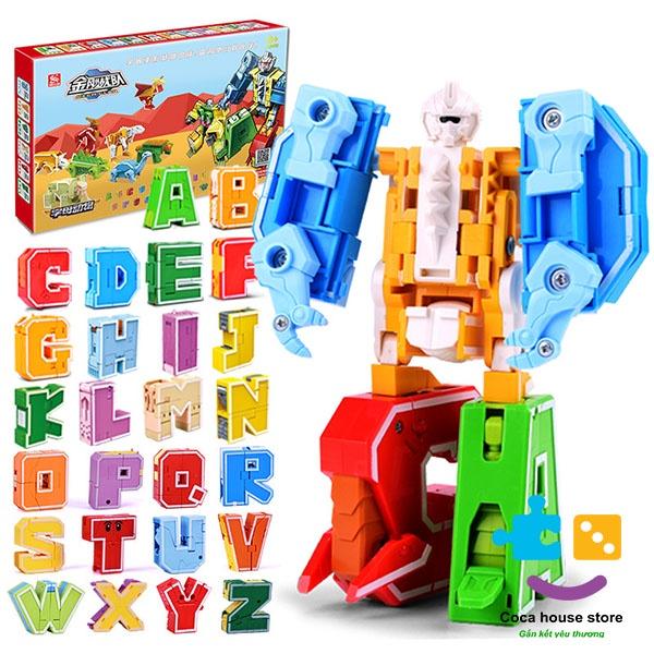 Đồ chơi lắp ghép 26 chữ cái tiếng anh thành robot khủng long, đồ chơi biến hình robot