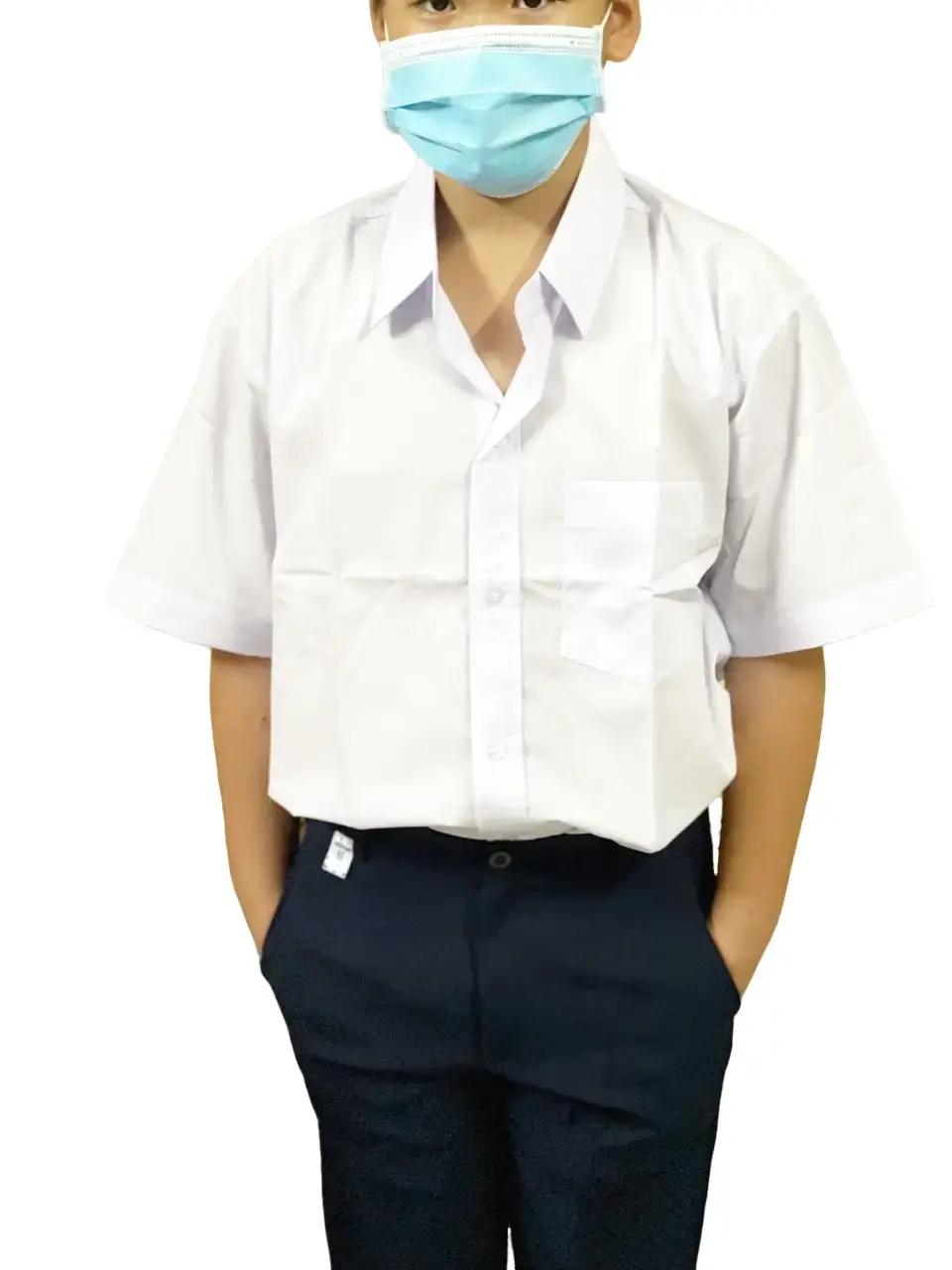 Áo Đồng Phục Học Sinh Nam Cấp 2,3 Màu Trắng Cổ Đứng Menswear 1 Túi Có Cổ có thể giặt máy năng động áo mi  năng động  độc đáo Shirt aosomi aoso minam Sơ Mi Có Túi Ô aotrang  nam sominam dep