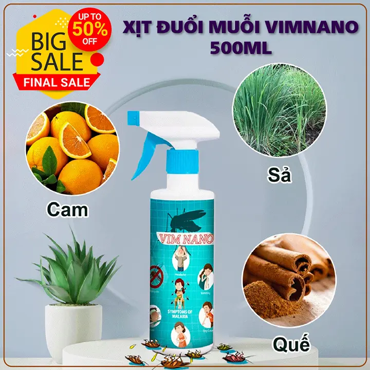 Chai Xịt Đuổi Muỗi Côn Trùng Vim Nano 500ml, Mùi Hương Dễ Chịu Xuất Xứ Thảo Mộc, Xua Đuổi Muỗi, Gián, Côn Trùng x ị 5