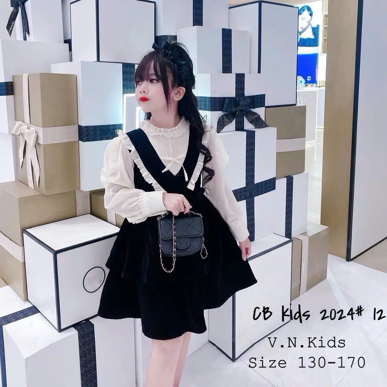 Váy  nhung tiểu thư bé gái size 8-28kg