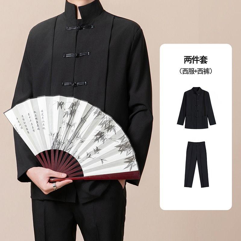 Product Introduction of New Chinese Style Men's Stand Collar Zhongshan Suit Retro Niche Button Wedding Chinese Style Tang Suit Jacket Set Elegant Trendy Women 8