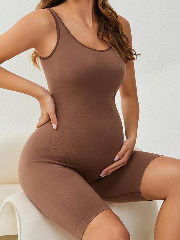 Women's Solid Backless Scoop Neck Maternity Romper, Pregnancy Bodysuit for All Seasons, Tummy Tuck Garment, Prenatal Maternity Clothes for Pregnant Women 2