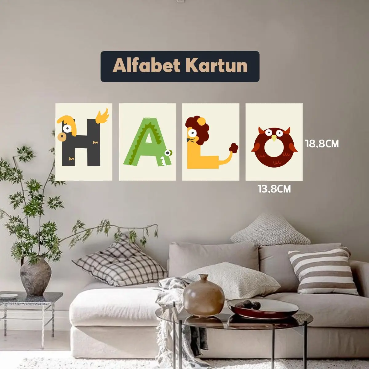 Wall Decor Pajangan Dinding Hiasan Alfabet 13.8 x 18.8cm ( 1 set isi 4 pcs )