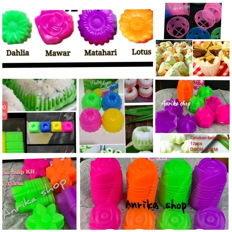12 pcs cetakan Putu ayu segi bulat mawar belimbing tulip kukus plastik 1lusin KH