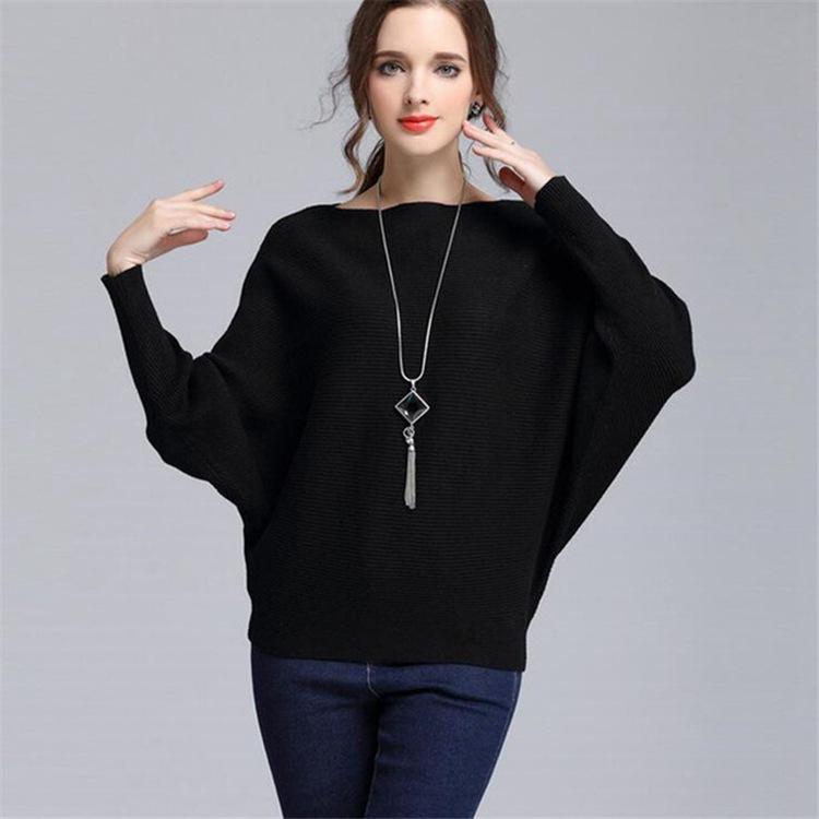 2024 European and American Knitwear for Autumn and Winter Solid Color Loose Long Sleeves Sweater Batwing Shirt Women Minimalist Lingerie Tops Womenswear Tops Comfort Knitting Basic 8
