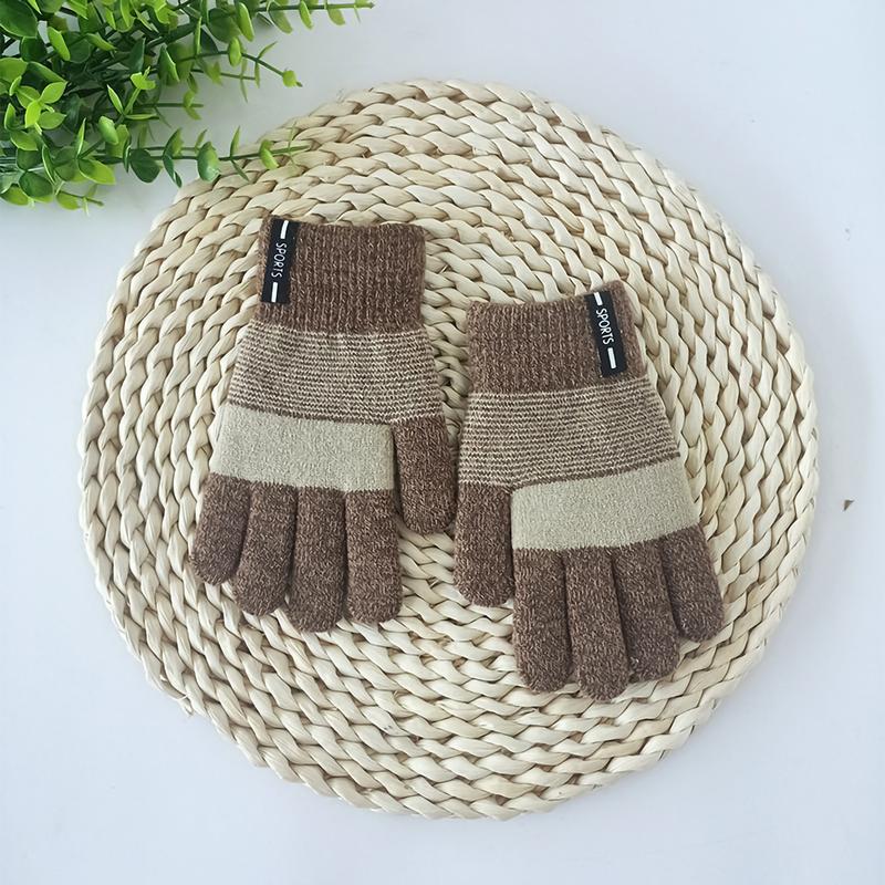 Qzgsaki-1 Đôi Găng Tay Trẻ Em 6-12 Tuổi, Sọc, Dệt Kim, Mùa Thu Đông, Màu Tương Phản, Vòng Bít Có Gân, Găng Tay Ngoài Trời 3