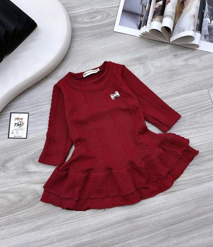 [Lumy] - Váy len dạ thừng cho bé Gái dài tay có đính kèm tag nơ đủ size 8-35kg ( LD 1)