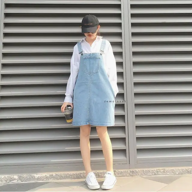 Váy Yếm Nữ Hai Dây Dáng Rộng Hottrend, Váy Jeans Bò Nhiều Màu Sắc Ulzzang Cực Dễ Phối Đồ BB JEANS Shop Kaki Women Denim Dress 6