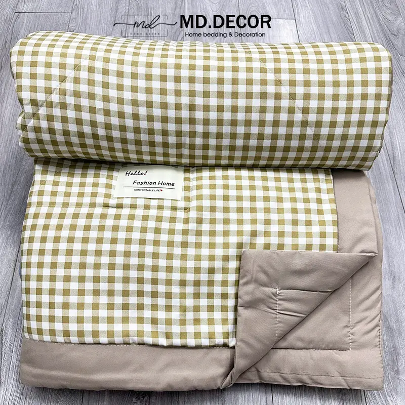 Chăn mền cotton đũi 2mx2m3 màu vintage decor phòng ngủ chần bông hè mỏng mát 4