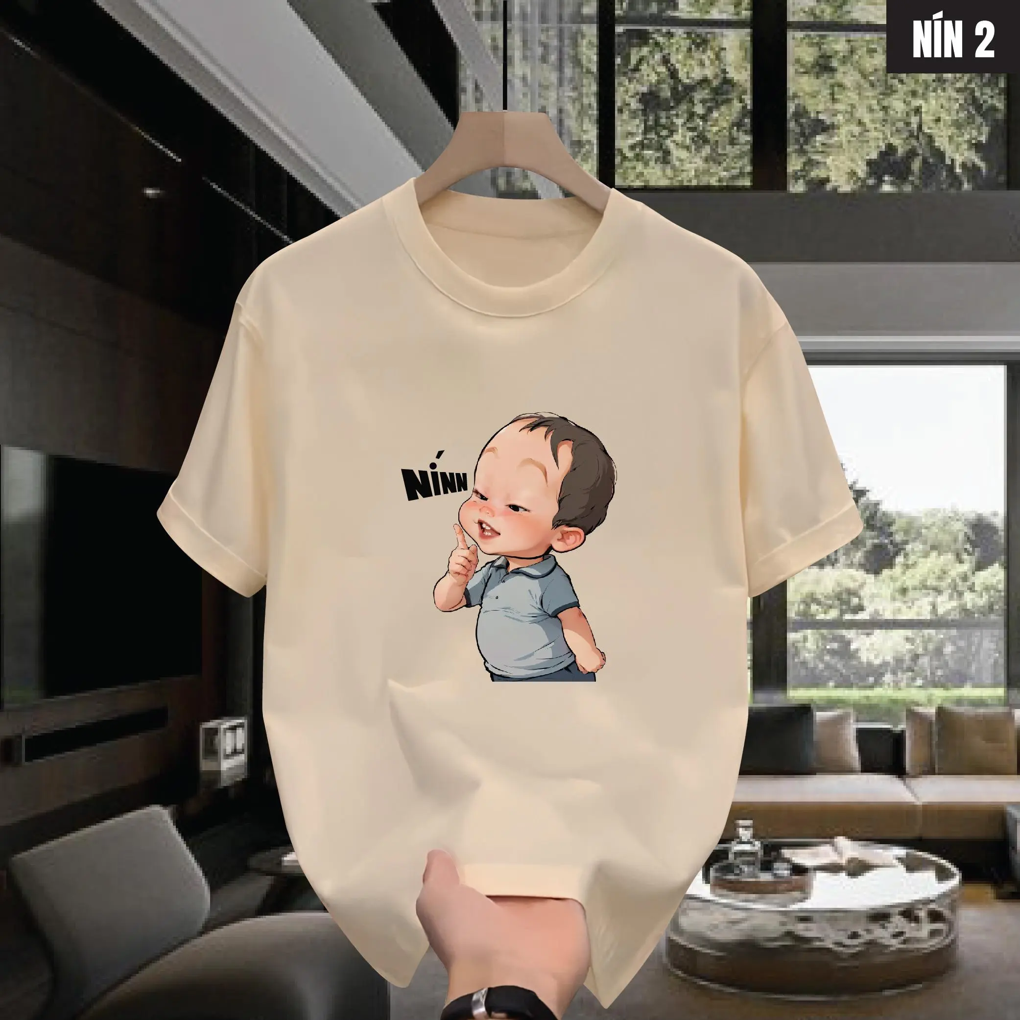 Áo thun Cổ tròn NÍN 2 em bé Nín form Unisex nam nữ, chất liệu cao cấp, phong cách trẻ trung, cực chất, năng động Áo phông - GMV MANTINO BASIC