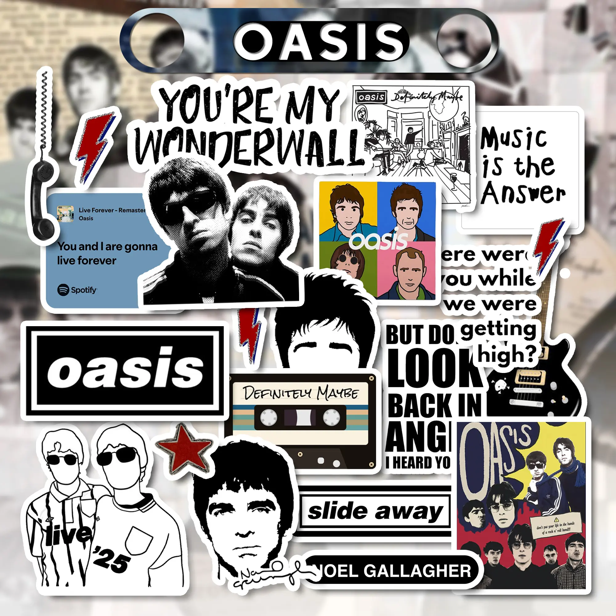 OASIS Band Sticker Pack | Stiker Anti Luntur Tahan Air | Sticker Aesthetic