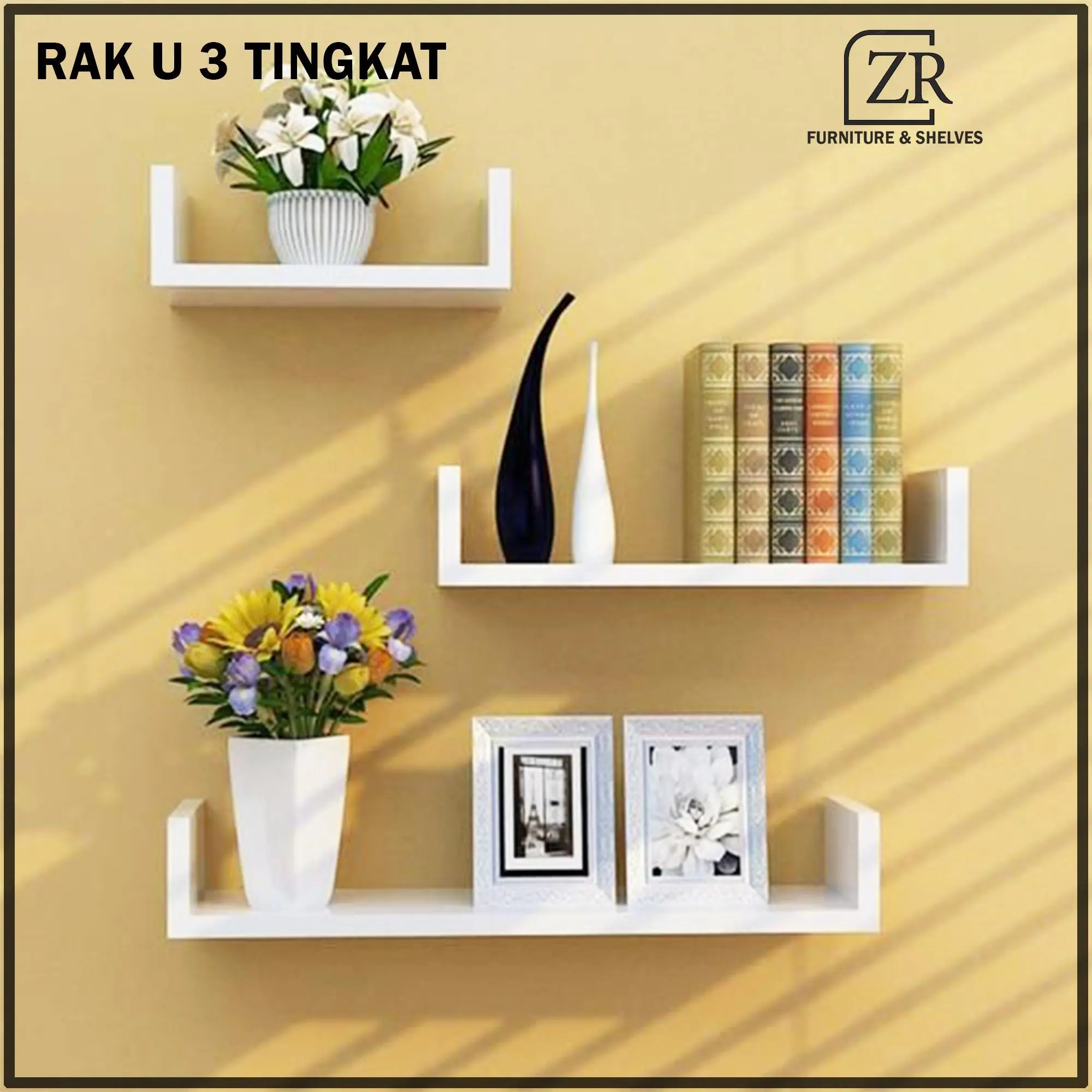 Rak Dinding Minimalis Modern Leter U Isi 3 Pcs Dapat disesuaikan