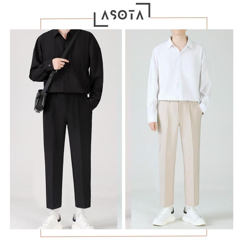 Quần âu ống đứng vải tuyết hàn cao cấp, Quần tây công sở dáng baggy trẻ trung 2024 Menswear Pants Kem