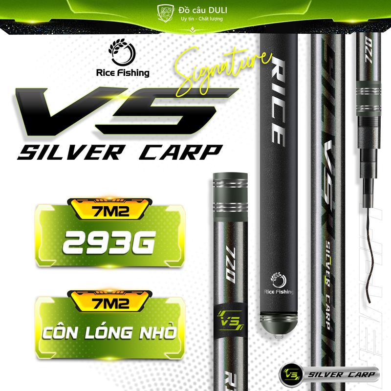 Cần câu đài V5 SILVER CARP RiceFishing chất liệu carbon cao cấp chuyên câu cá chép, cá mè CC-34