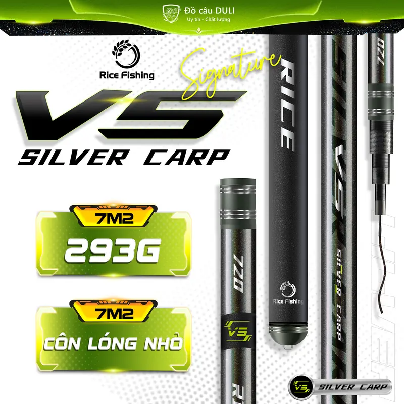 Cần câu đài V5 SILVER CARP RiceFishing chất liệu carbon cao cấp chuyên câu cá chép, cá mè CC-34 1