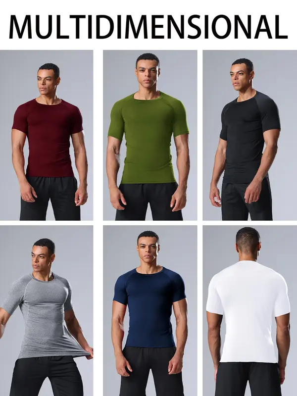 Men's Solid Color Short Sleeve Sports Tee, Quick Drying Breathable T-shirt for Gym Workout Running, Casual Sportswear for Summer 2