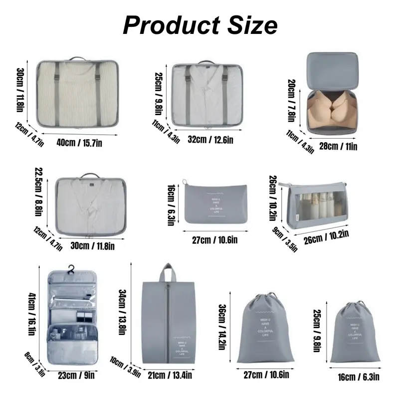 10 In 1 Travel Bag Tas Travel Organizer Bag Pouch Set Storage Luggage Bag Tas Penyimpanan Travel Tas Travel Organizer Koper Pouch Travel Baju Koper Tas Dalam Koper Packing Cubes Isi 10 Pcs Traveling Bag Organizer 3