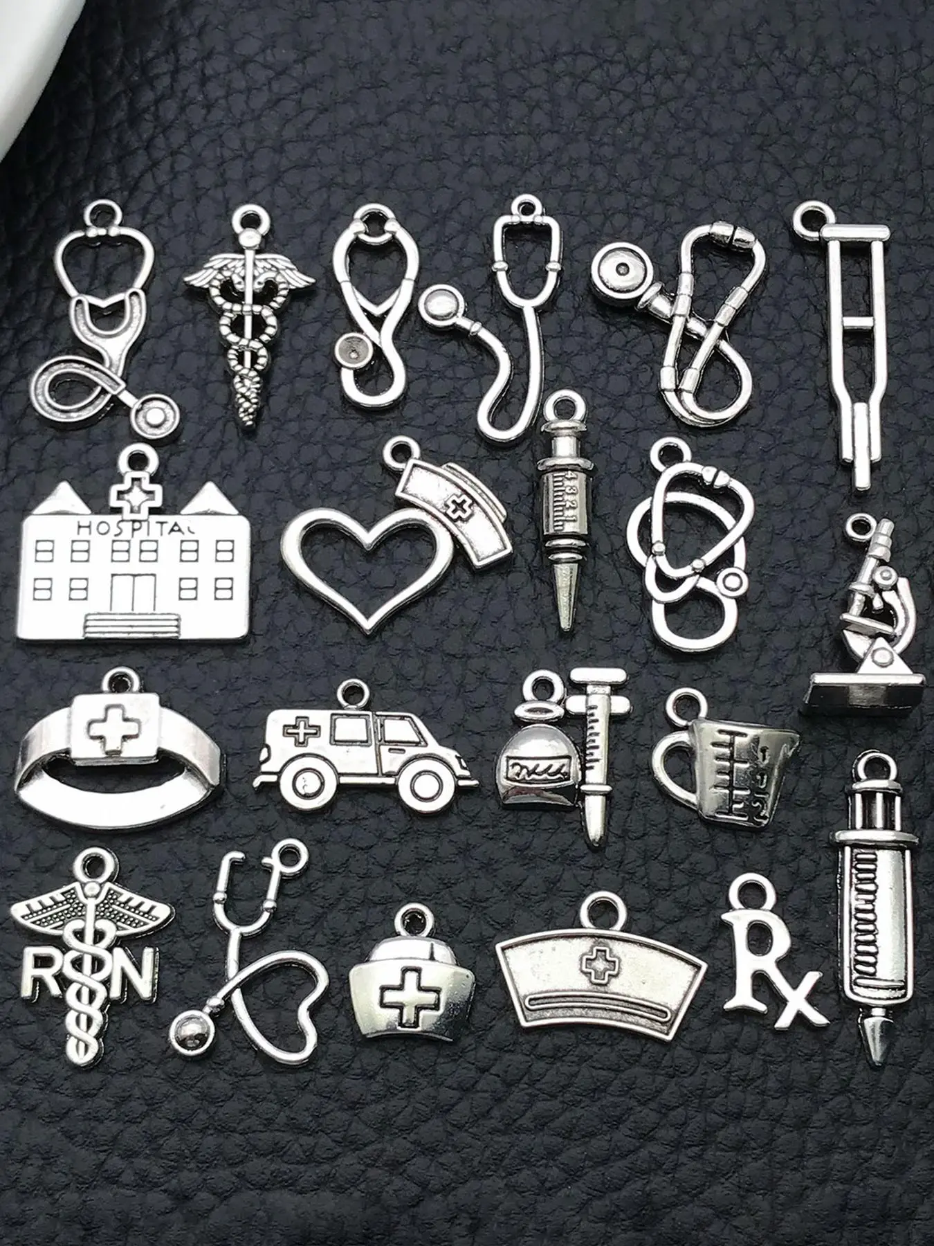 Mixed Medical Nurse Charms, Mixed Stethoscope Syringe Nurse Cap Hat Charms, Nurse Graduation Pendants, DIY for Necklace Bracelet Jewelry Making