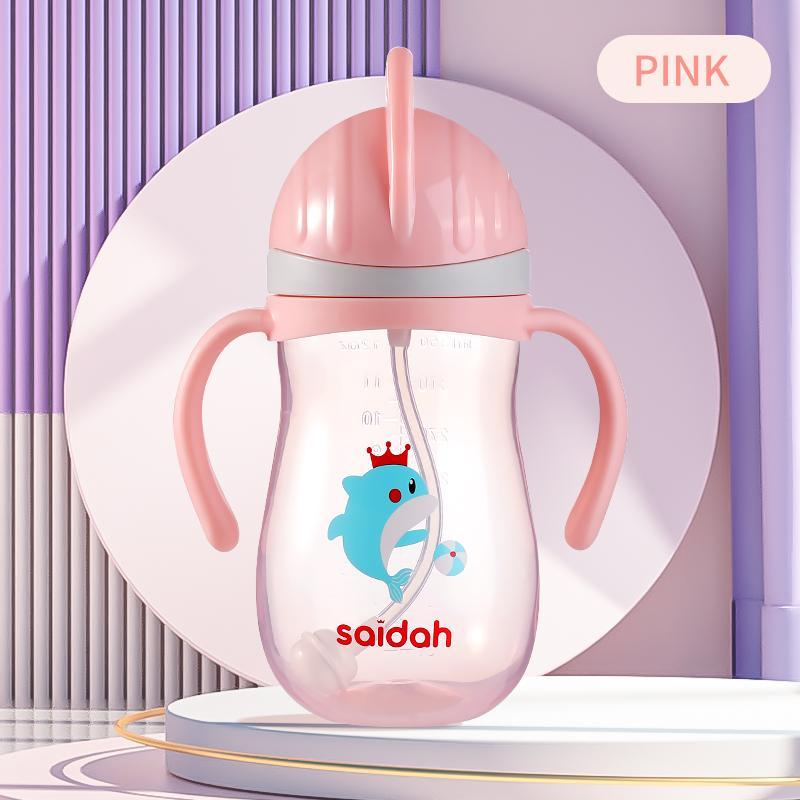 Cartoon Elephant Dolphin Pattern Baby Bottle, 350ml Baby Water Bottle with Straw, Baby Feeding Sippy Cup, Portable Water Drinking Bottle 4