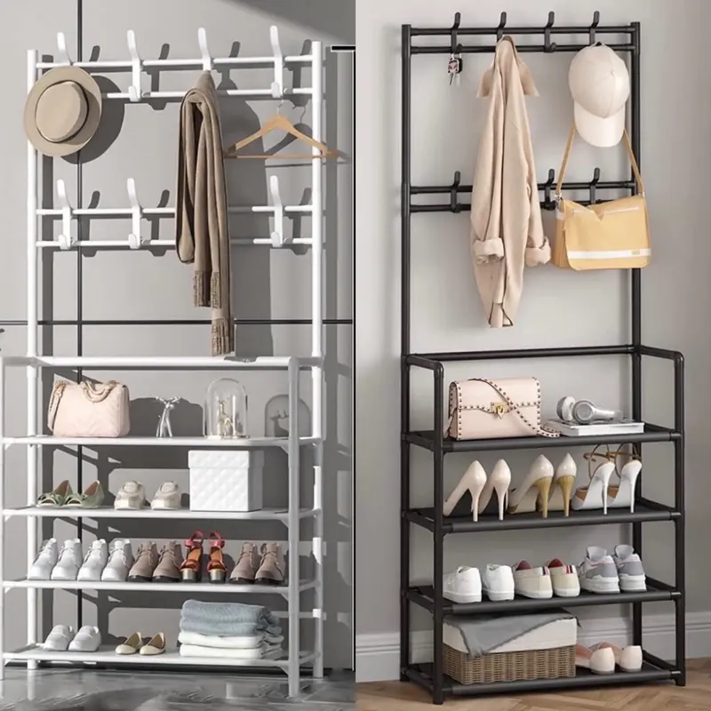 Kệ giầy chữ H 4 tầng sơn tĩnh điện kèm móc treo đồ ống trắng inox 3