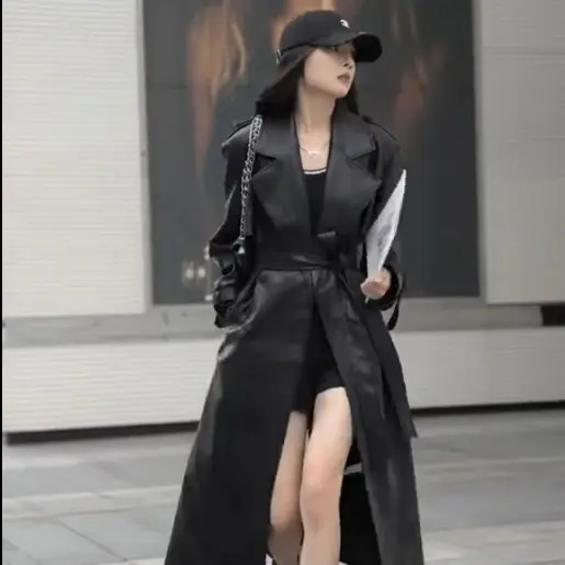 Áo Khoác Măng Tô Da Pu Đen Sang Trọng Nữ Size S-XL