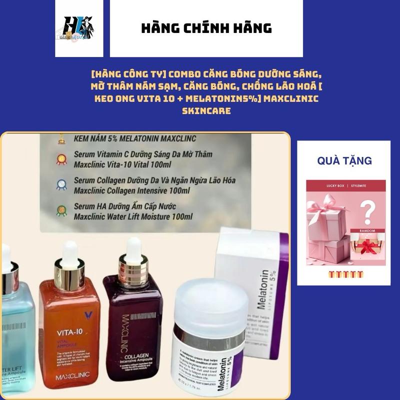 [Hàng Công ty] Combo Căng Bóng Dưỡng Sáng, Mờ Thâm Nám Sạm, Căng Bóng, Chống Lão Hoá [ Keo Ong Vita 10 + Melatonin5%] Maxclinic Skincare Làm Đẹp Da Serum 1