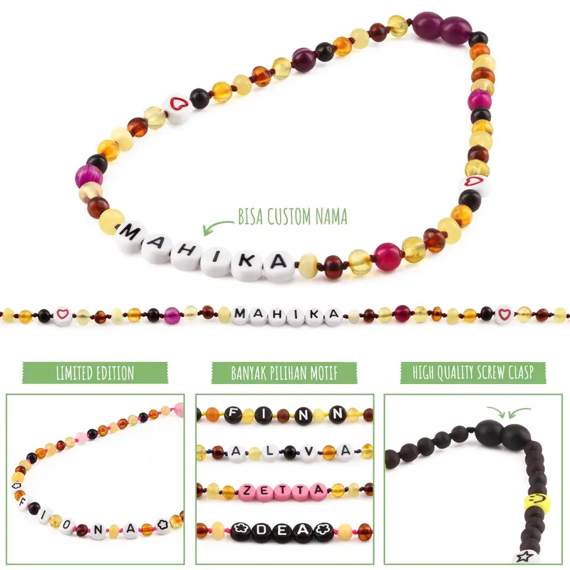 Kalung Amber CUSTOM NAMA untuk Bayi - Balita - Anak. Motif 33 - Motif 48 baltic amber 3