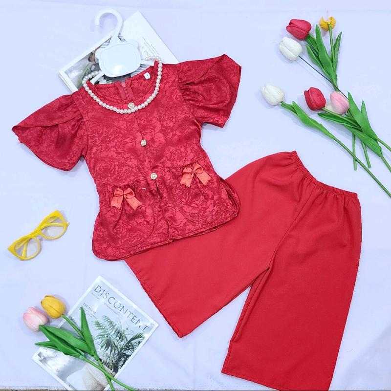 (10-33kg) Bộ áo bà ba tay cánh tiên, có túi 2 bên đính nơ + quần dài ống suông Cho Bé (mua 2 bộ kèm 1 vòng ngọc)