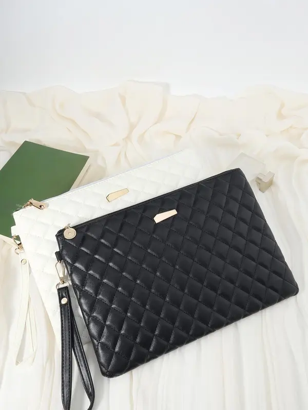 Women's Fashionable Quilted Design Clutch Bag, Large Capacity Multi-functional Outdoor Storage Bag, Coin and Mobile Phone Multi Zipper Wallet 7