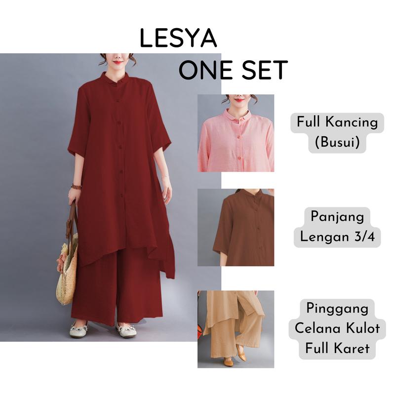 Lesya Setelan Wanita One Set Jumbo Atasan Tunik Dan Celana Kulot Bahan Katun Linen Rami Daily Set Kekinian Terbaru 2023 1